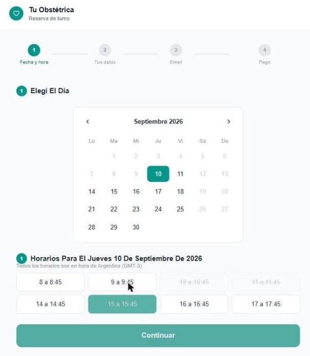 Selección de día y horario